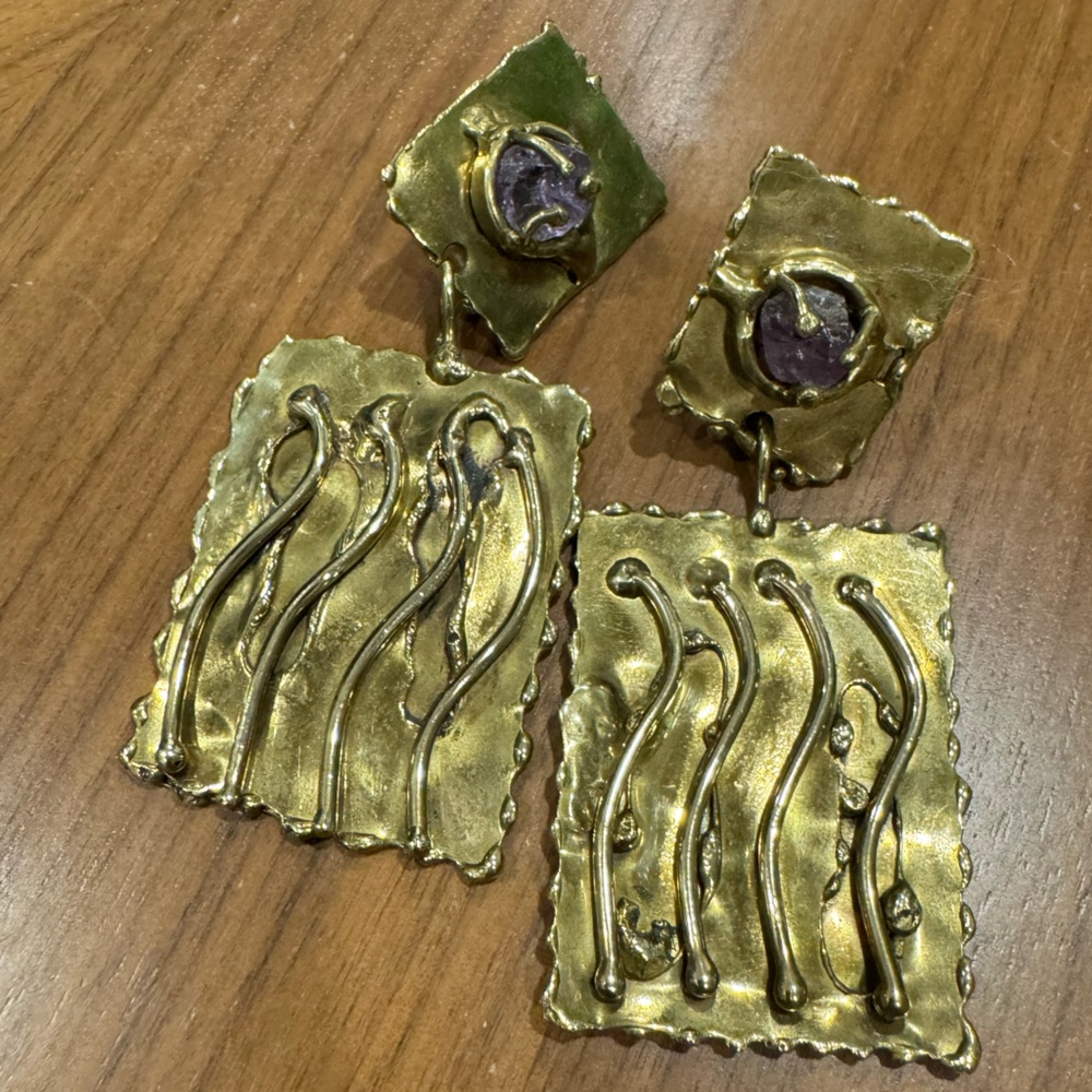 ERNANDES Brazil Brass Amethyst Vintage Earrings